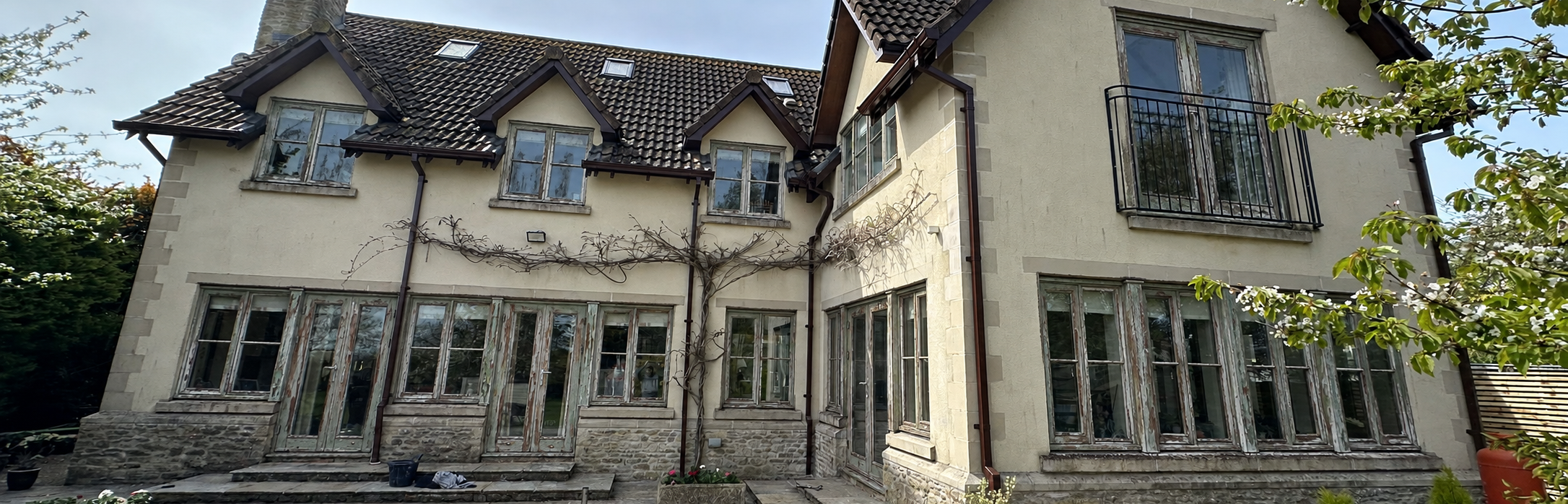 Weathered sash windows before restoration and refinishing